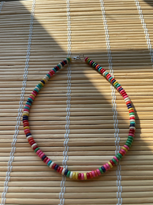 Rainbow bone bead necklace
