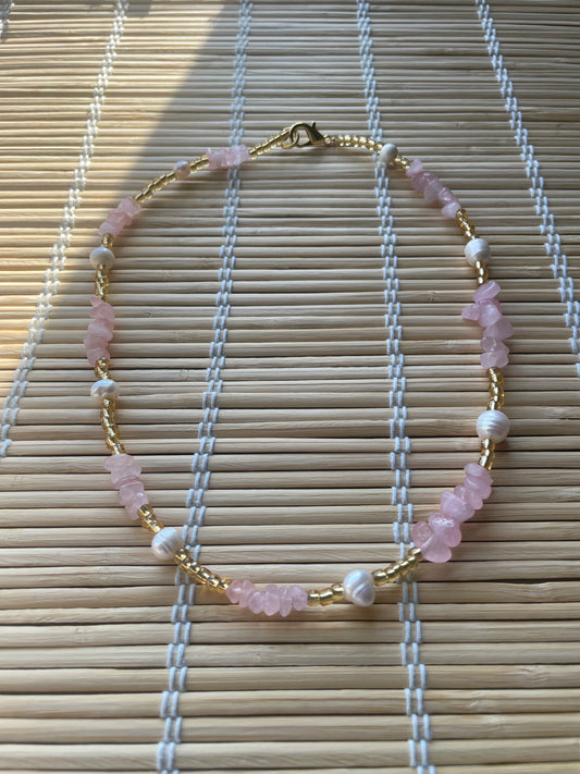 Rose quartz X Freshwater pearls