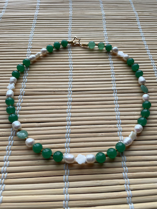 Green aventurine X Freshwater pearls